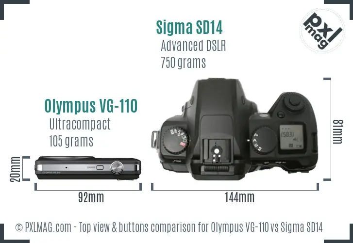 Olympus VG-110 vs Sigma SD14 top view buttons comparison
