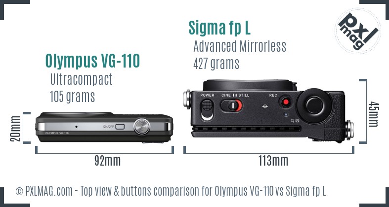 Olympus VG-110 vs Sigma fp L top view buttons comparison