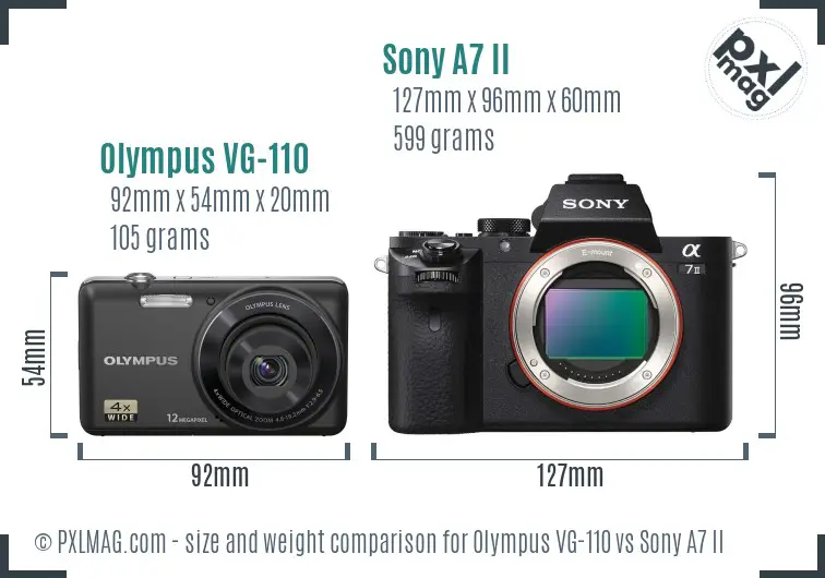 Olympus VG-110 vs Sony A7 II size comparison Olympus VG-110 vs Sony A7 II size comparison