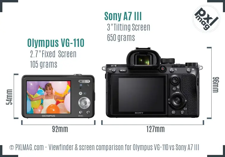 Olympus VG-110 vs Sony A7 III Screen and Viewfinder comparison