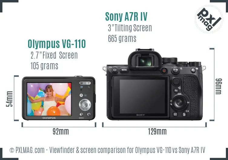 Olympus VG-110 vs Sony A7R IV Screen and Viewfinder comparison