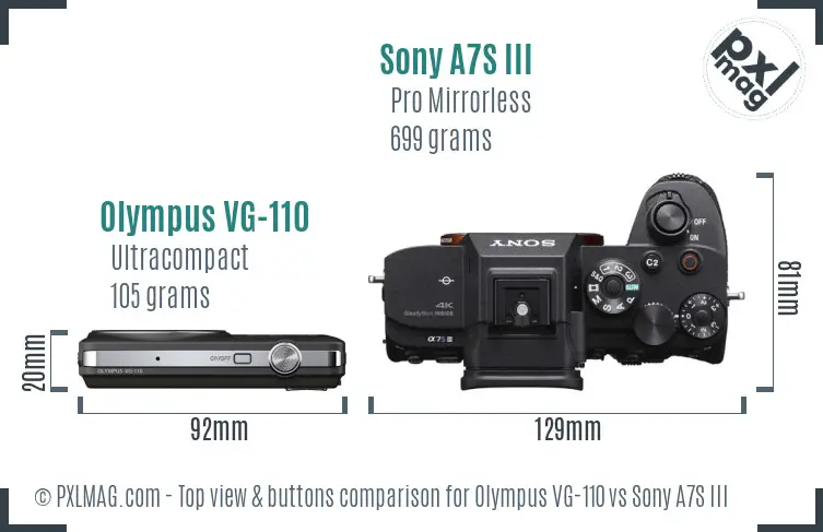 Olympus VG-110 vs Sony A7S III top view buttons comparison Olympus VG-110 vs Sony A7S III top view buttons comparison