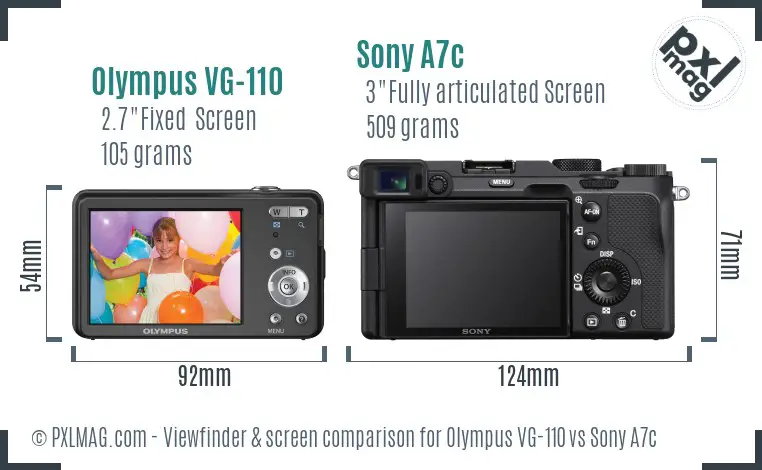 Olympus VG-110 vs Sony A7c Screen and Viewfinder comparison