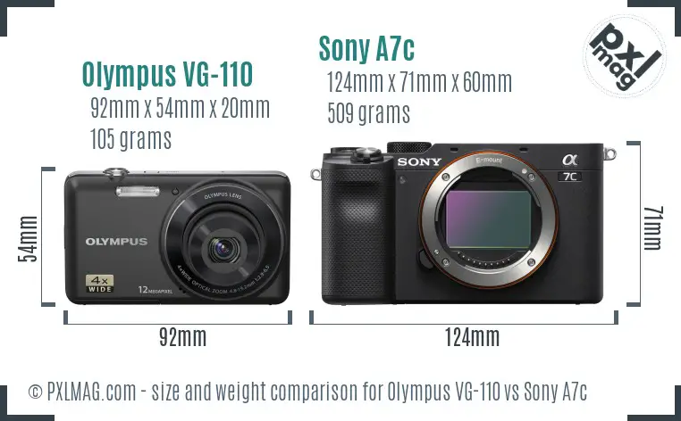 Olympus VG-110 vs Sony A7c size comparison