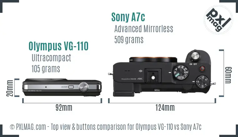 Olympus VG-110 vs Sony A7c top view buttons comparison