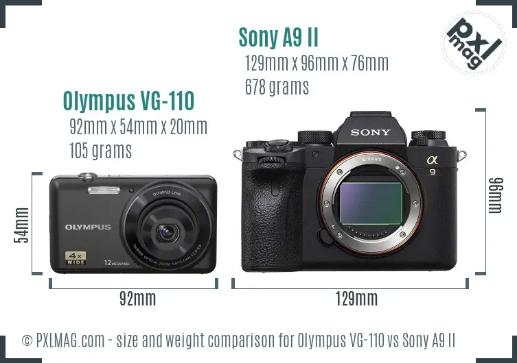 Olympus VG-110 vs Sony A9 II size comparison