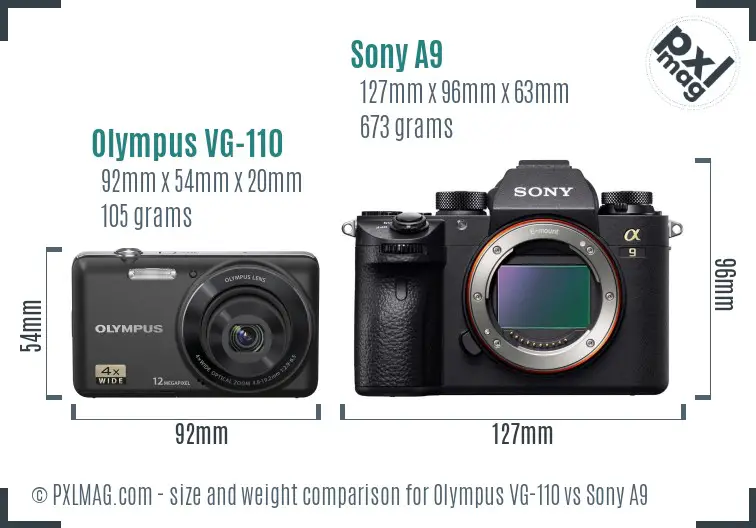 Olympus VG-110 vs Sony A9 size comparison