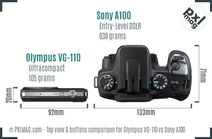 Olympus VG-110 vs Sony A100 top view buttons comparison