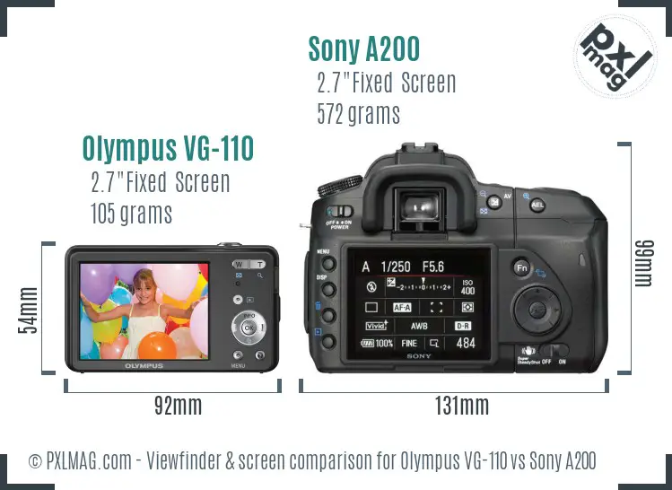 Olympus VG-110 vs Sony A200 Screen and Viewfinder comparison
