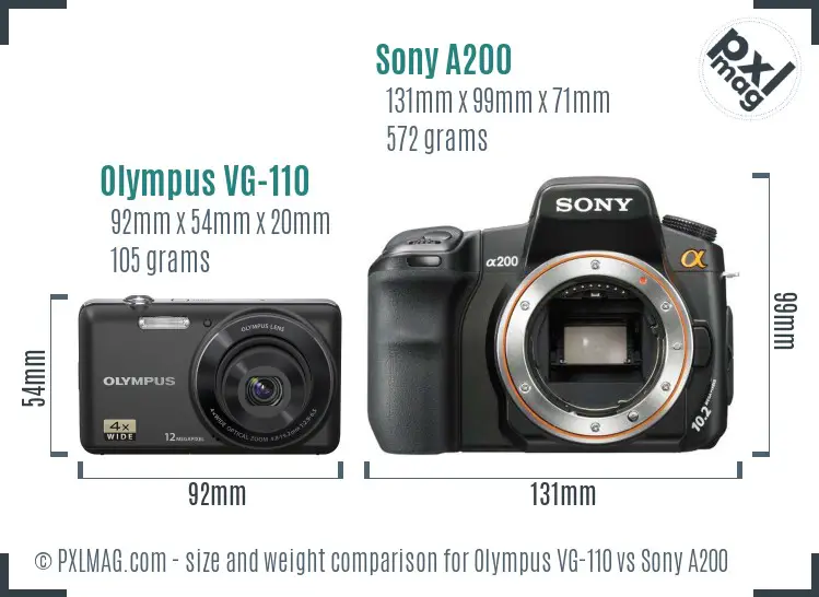Olympus VG-110 vs Sony A200 size comparison