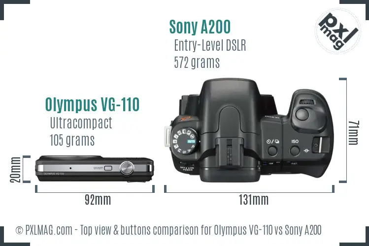 Olympus VG-110 vs Sony A200 top view buttons comparison