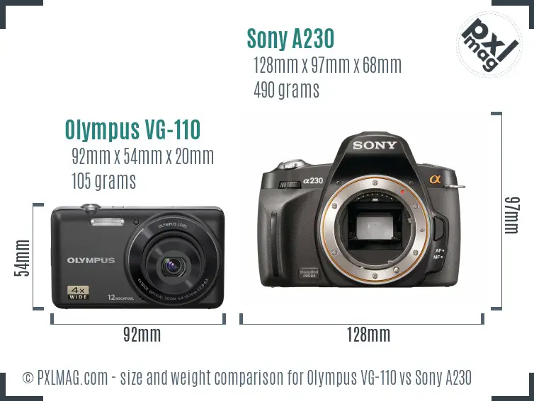 Olympus VG-110 vs Sony A230 size comparison