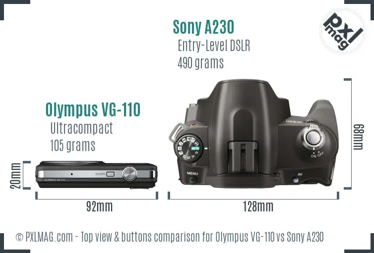 Olympus VG-110 vs Sony A230 top view buttons comparison