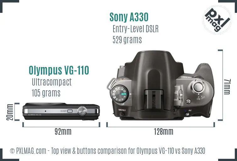 Olympus VG-110 vs Sony A330 top view buttons comparison