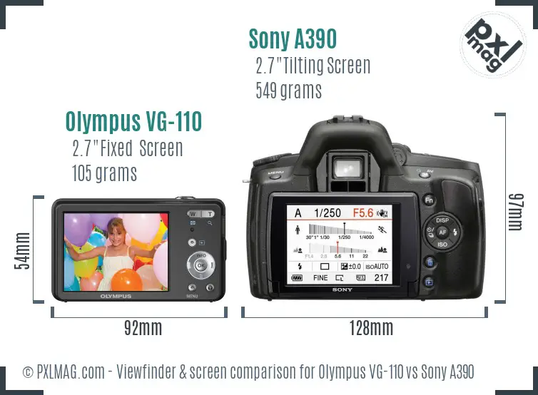 Olympus VG-110 vs Sony A390 Screen and Viewfinder comparison