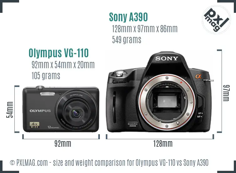 Olympus VG-110 vs Sony A390 size comparison