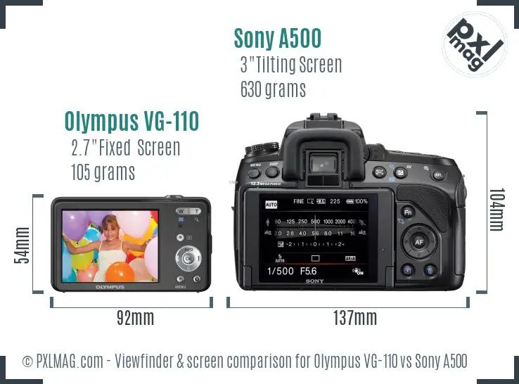 Olympus VG-110 vs Sony A500 Screen and Viewfinder comparison