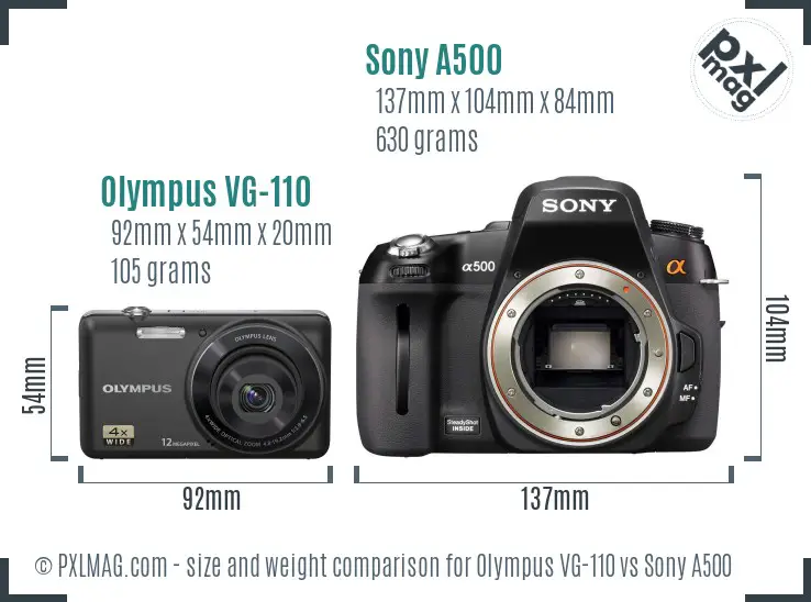 Olympus VG-110 vs Sony A500 size comparison
