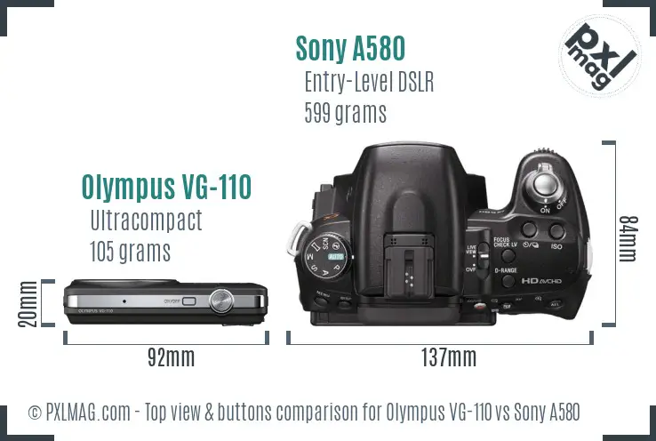 Olympus VG-110 vs Sony A580 top view buttons comparison