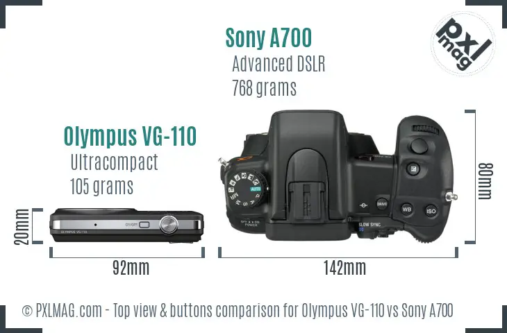 Olympus VG-110 vs Sony A700 top view buttons comparison