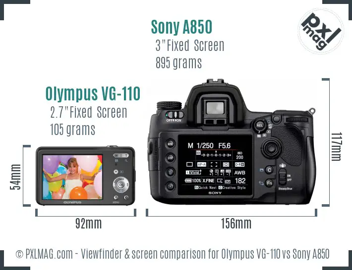 Olympus VG-110 vs Sony A850 Screen and Viewfinder comparison