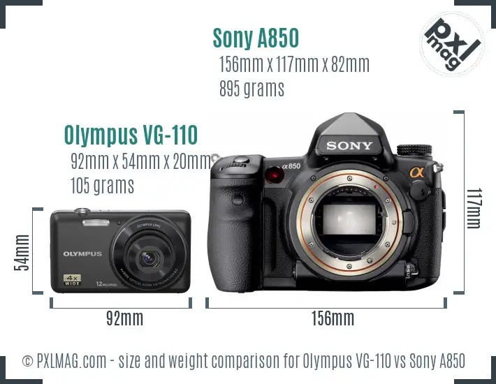 Olympus VG-110 vs Sony A850 size comparison