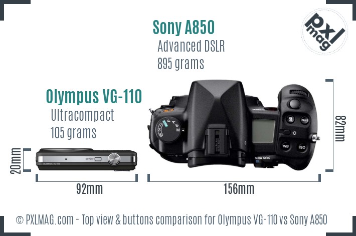 Olympus VG-110 vs Sony A850 top view buttons comparison