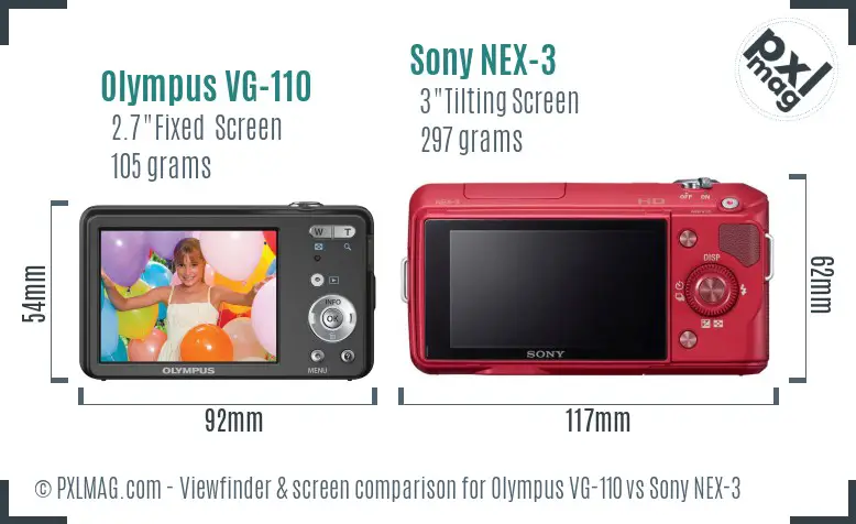Olympus VG-110 vs Sony NEX-3 Screen and Viewfinder comparison