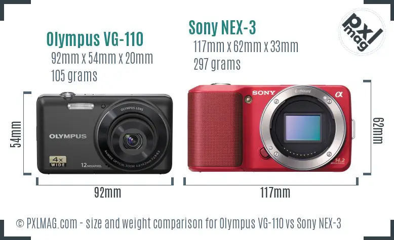 Olympus VG-110 vs Sony NEX-3 size comparison
