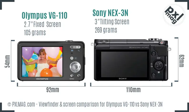 Olympus VG-110 vs Sony NEX-3N Screen and Viewfinder comparison