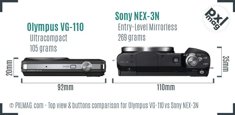 Olympus VG-110 vs Sony NEX-3N top view buttons comparison