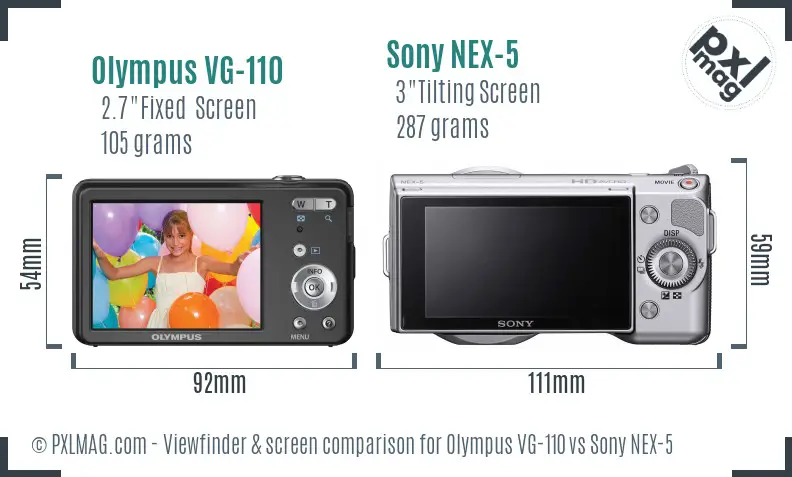 Olympus VG-110 vs Sony NEX-5 Screen and Viewfinder comparison