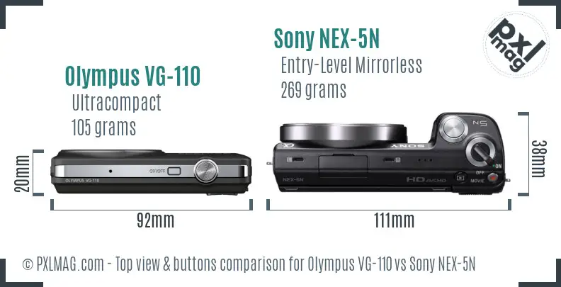 Olympus VG-110 vs Sony NEX-5N top view buttons comparison