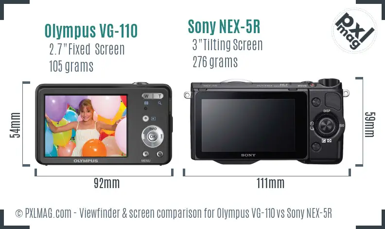 Olympus VG-110 vs Sony NEX-5R Screen and Viewfinder comparison