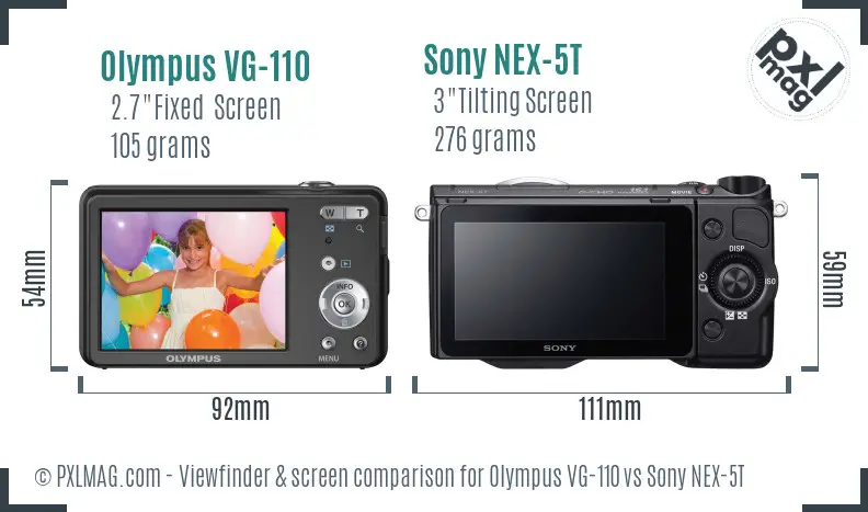 Olympus VG-110 vs Sony NEX-5T Screen and Viewfinder comparison