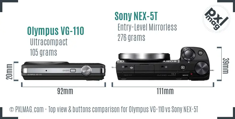 Olympus VG-110 vs Sony NEX-5T top view buttons comparison