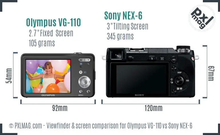 Olympus VG-110 vs Sony NEX-6 Screen and Viewfinder comparison