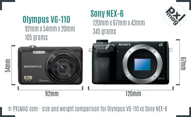 Olympus VG-110 vs Sony NEX-6 size comparison