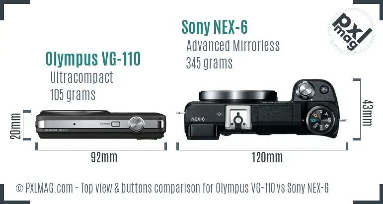 Olympus VG-110 vs Sony NEX-6 top view buttons comparison