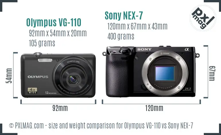 Olympus VG-110 vs Sony NEX-7 size comparison
