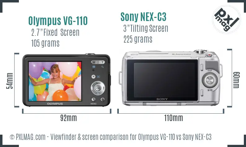 Olympus VG-110 vs Sony NEX-C3 Screen and Viewfinder comparison