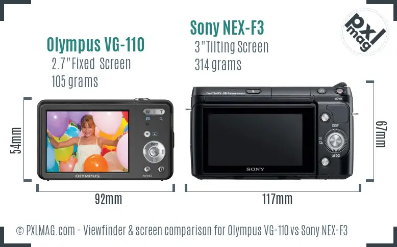 Olympus VG-110 vs Sony NEX-F3 Screen and Viewfinder comparison