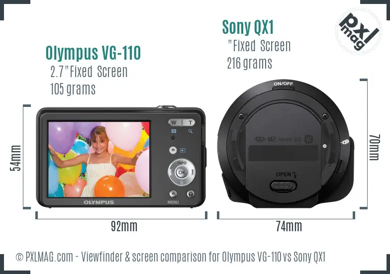 Olympus VG-110 vs Sony QX1 Screen and Viewfinder comparison