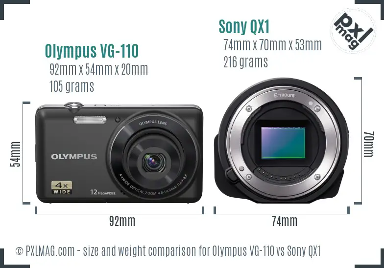 Olympus VG-110 vs Sony QX1 size comparison