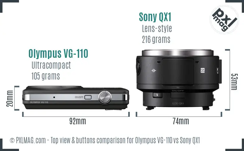 Olympus VG-110 vs Sony QX1 top view buttons comparison