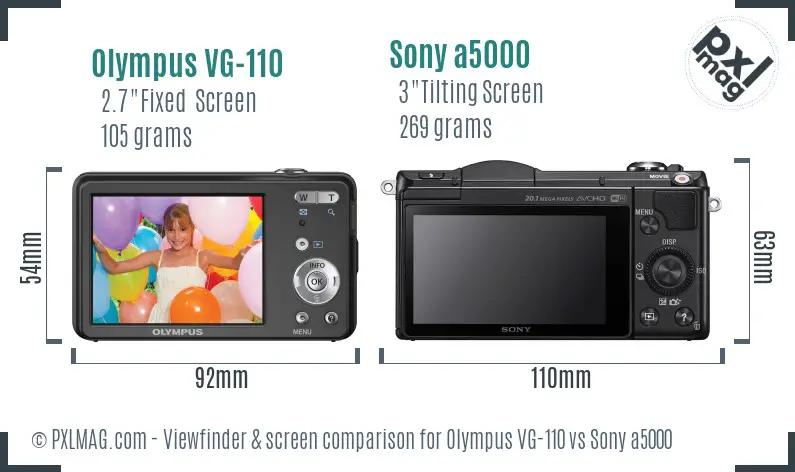 Olympus VG-110 vs Sony a5000 Screen and Viewfinder comparison