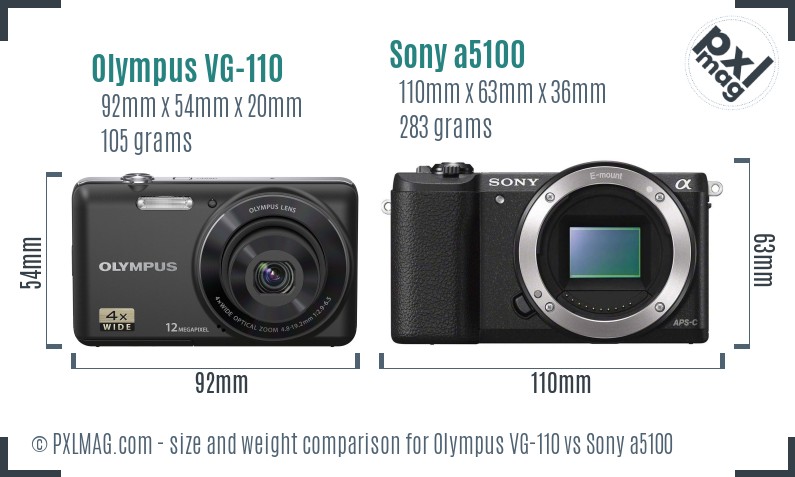 Olympus VG-110 vs Sony a5100 size comparison Olympus VG-110 vs Sony a5100 size comparison