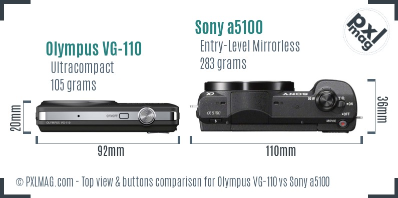 Olympus VG-110 vs Sony a5100 top view buttons comparison
