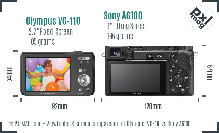 Olympus VG-110 vs Sony A6100 Screen and Viewfinder comparison