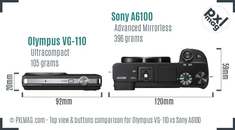 Olympus VG-110 vs Sony A6100 top view buttons comparison